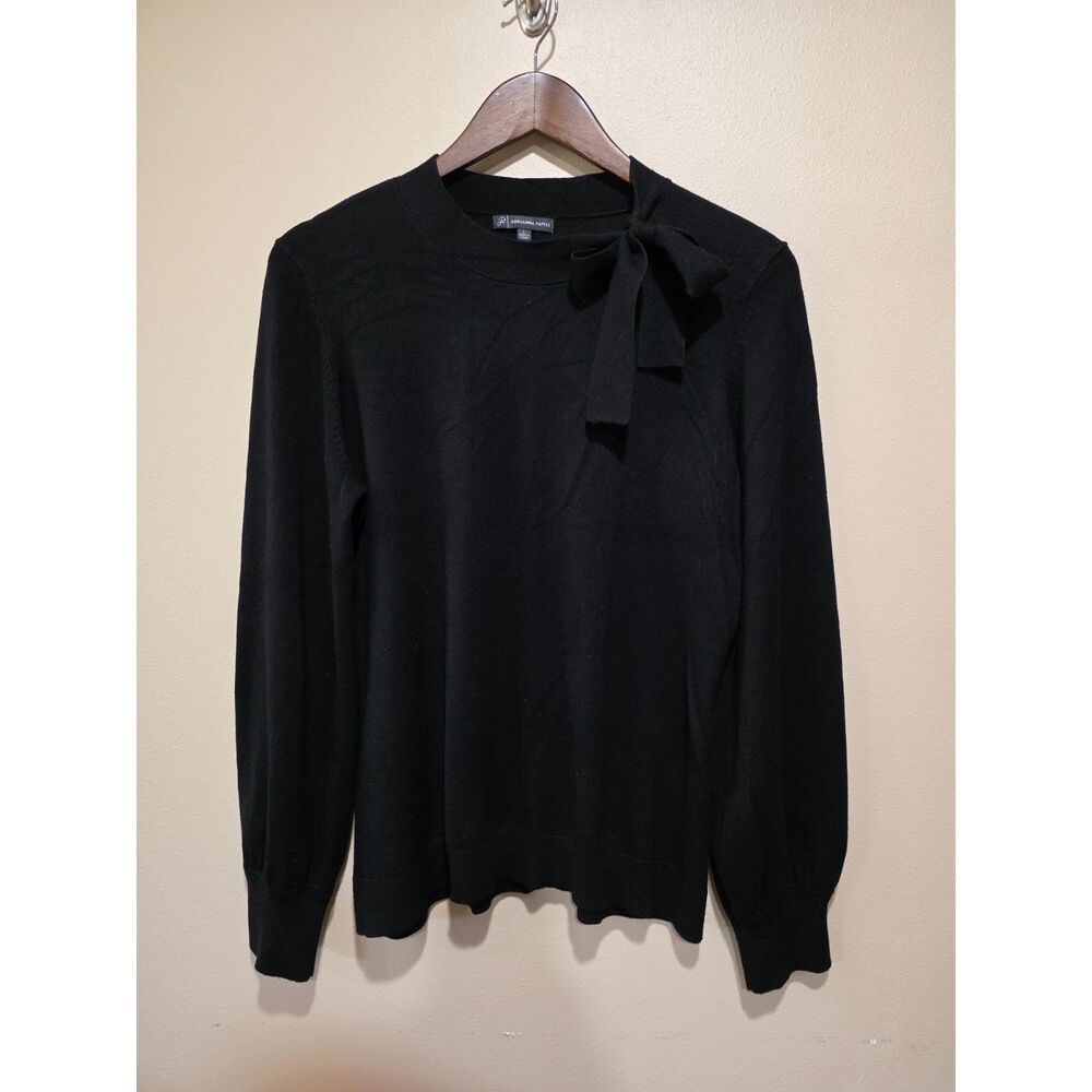 Adrianna Papell Black Bow Shoulder Knit Sweater Size Large Elegant Career‎ Chic - Picture 2 of 8